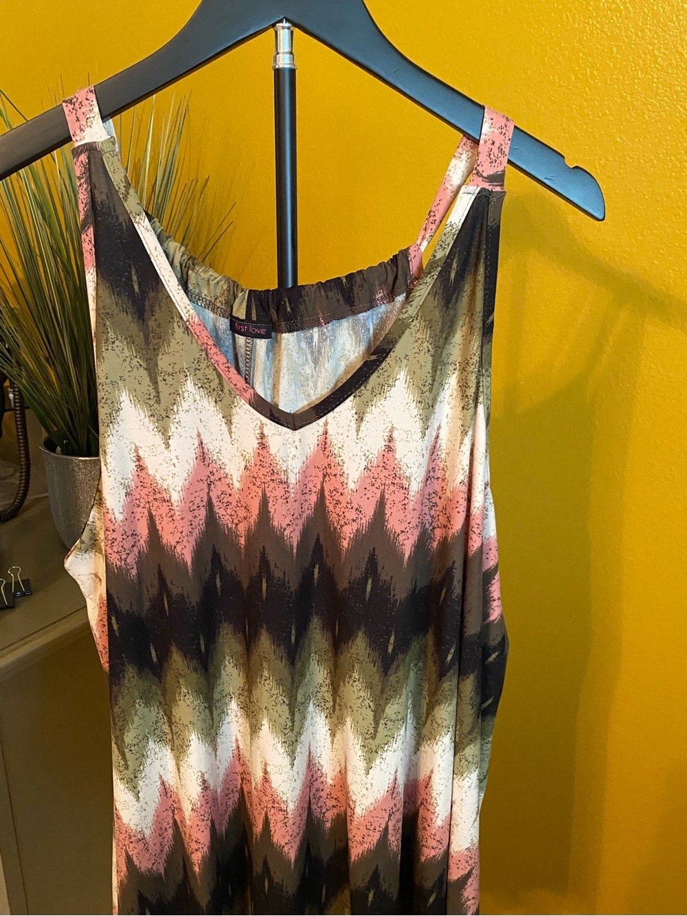 First Love Pink and Olive Chevron Cold-Shoulder Tank